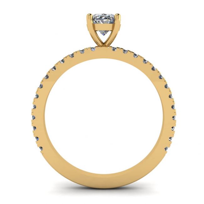 Anello Diamante Ovale con Pave in Oro Giallo - Foto 1