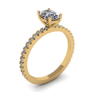 Anello Diamante Ovale con Pave in Oro Giallo - Foto 3