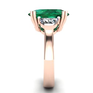 Anello Smeraldo Ovale con Diamanti Laterali a Mezzaluna Oro Rosa - Foto 2