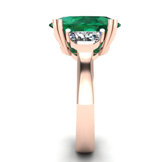 Anello Smeraldo Ovale con Diamanti Laterali a Mezzaluna Oro Rosa,  Ingrandisci immagine 3