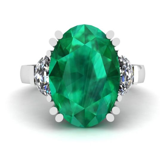 Anello con smeraldo ovale e diamanti laterali a mezzaluna, Ingrandisci immagine 1