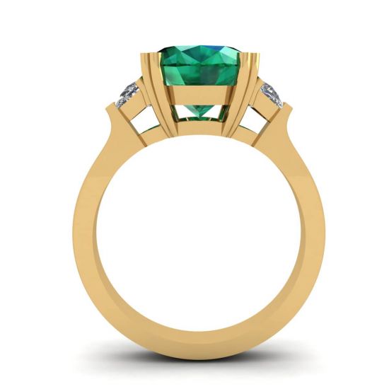 Anello Smeraldo Ovale con Diamanti Laterali Mezzaluna Oro Giallo, More Image 0