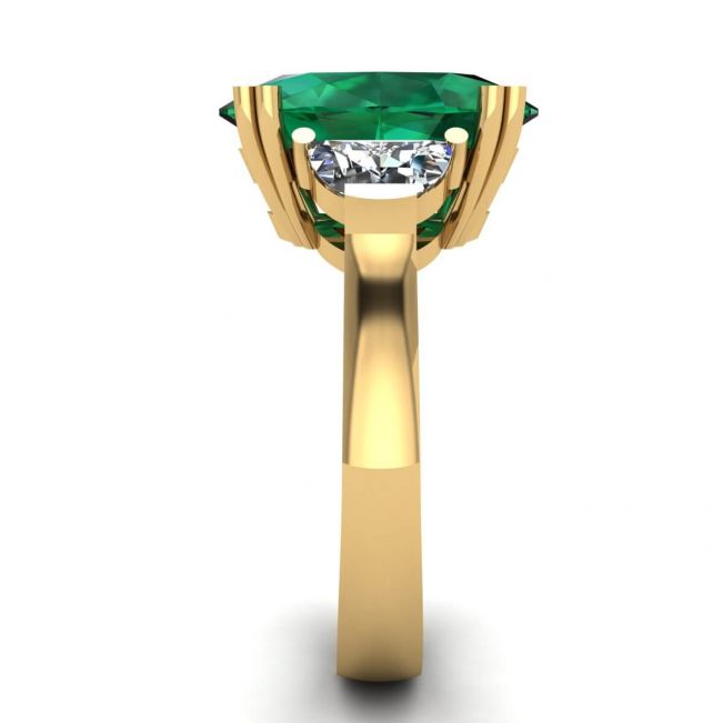Anello Smeraldo Ovale con Diamanti Laterali Mezzaluna Oro Giallo - Foto 2