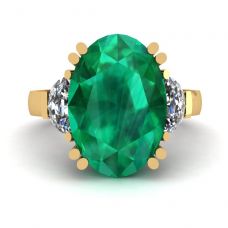 Anello Smeraldo Ovale con Diamanti Laterali Mezzaluna Oro Giallo