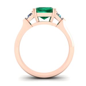 Anello Smeraldo 3 carati con Diamanti Laterali a Triangolo in Oro Rosa - Foto 1