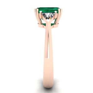 Anello Smeraldo 3 carati con Diamanti Laterali a Triangolo in Oro Rosa - Foto 2