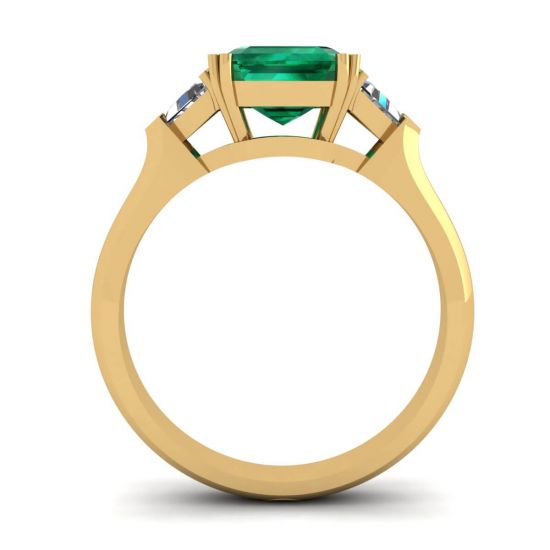 Anello Smeraldo 3 carati con Diamanti Laterali a Triangolo in Oro Giallo, More Image 0