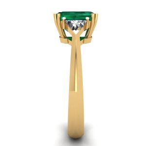 Anello Smeraldo 3 carati con Diamanti Laterali a Triangolo in Oro Giallo - Foto 2