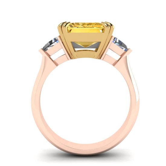 Anello con zaffiro giallo taglio smeraldo in oro rosa,  Ingrandisci immagine 2