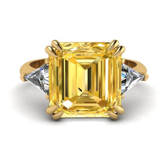 Anello con zaffiro giallo taglio smeraldo in oro giallo, Ingrandisci immagine 1