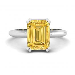 Anello in oro bianco con zaffiro giallo taglio smeraldo da 2 carati