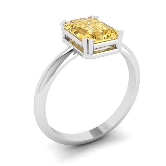 Anello in oro bianco con zaffiro giallo taglio smeraldo da 2 carati,  Ingrandisci immagine 4