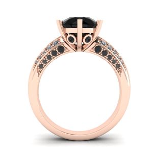 Anello con diamante nero a 6 griffe e pavé di due colori in oro rosa - Foto 1