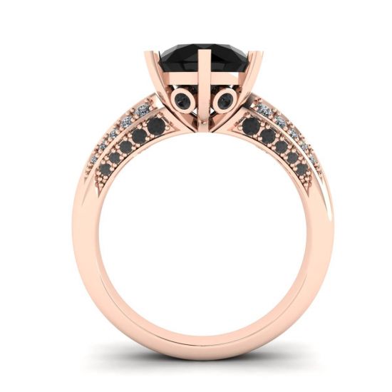 Anello con diamante nero a 6 griffe e pavé di due colori in oro rosa,  Ingrandisci immagine 2