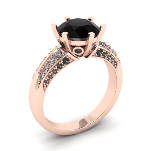 Anello con diamante nero a 6 griffe e pavé di due colori in oro rosa - Foto 3