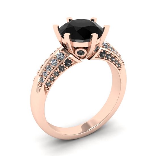 Anello con diamante nero a 6 griffe e pavé di due colori in oro rosa,  Ingrandisci immagine 4
