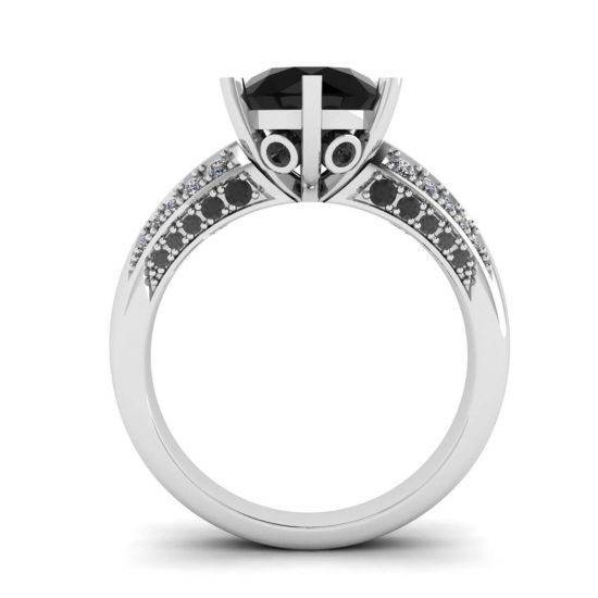 Diamante nero a 6 griffe con anello pavé di due colori in oro bianco,  Ingrandisci immagine 2