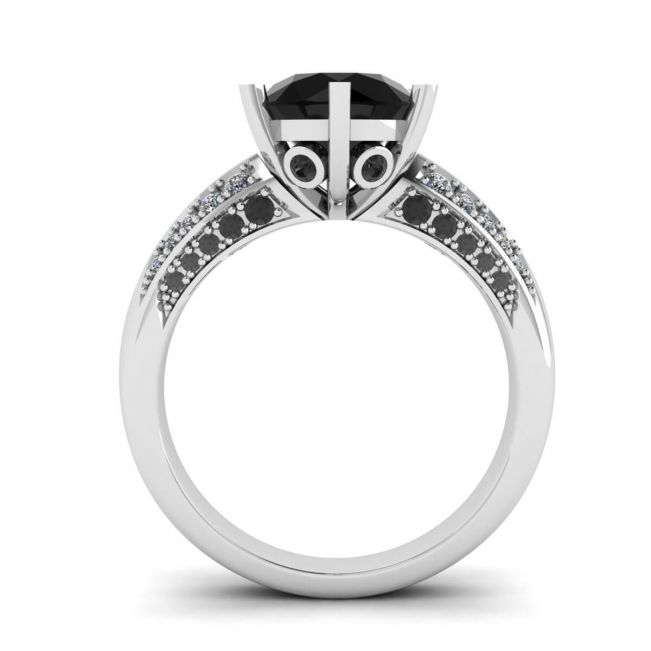 Diamante nero a 6 griffe con anello pavé di due colori in oro bianco - Foto 1