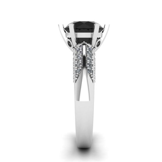 Diamante nero a 6 griffe con anello pavé di due colori in oro bianco,  Ingrandisci immagine 3