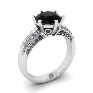 Diamante nero a 6 griffe con anello pavé di due colori in oro bianco - Foto 3