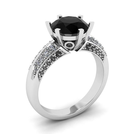 Diamante nero a 6 griffe con anello pavé di due colori in oro bianco,  Ingrandisci immagine 4