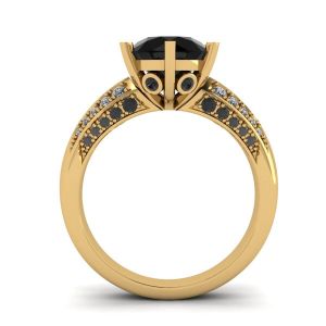 Diamante nero a 6 griffe con anello pavé di due colori in oro giallo - Foto 1