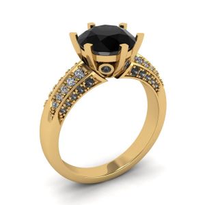Diamante nero a 6 griffe con anello pavé di due colori in oro giallo - Foto 3