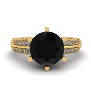 Diamante nero a 6 griffe con anello pavé di due colori in oro giallo