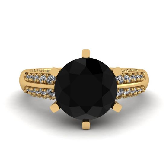 Diamante nero a 6 griffe con anello pavé di due colori in oro giallo, Immagine 1