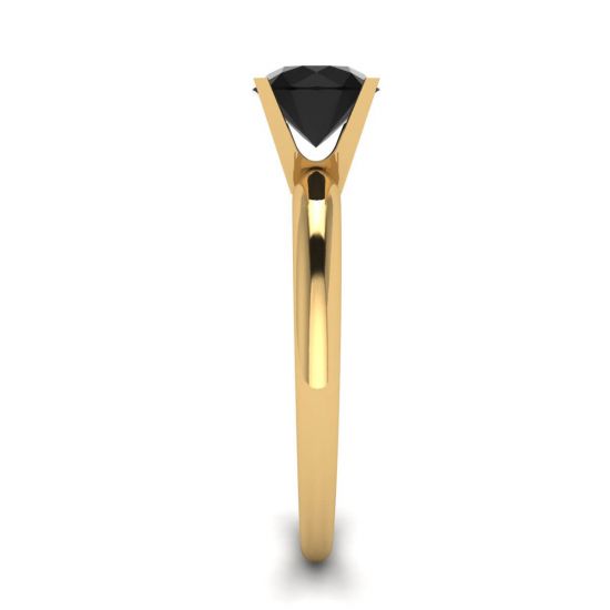 Anello con montatura a V con diamante nero in oro giallo,  Ingrandisci immagine 3