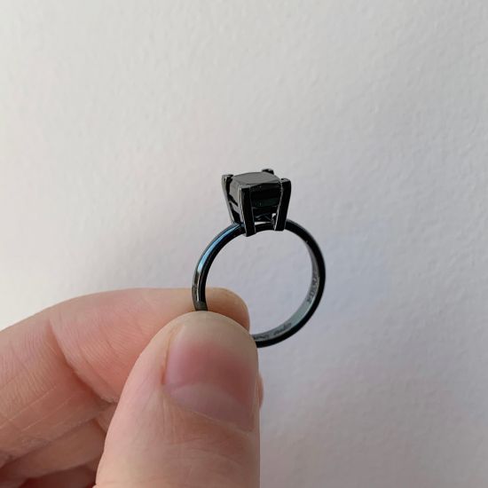 Anello in rodio nero con diamante nero,  Ingrandisci immagine 5