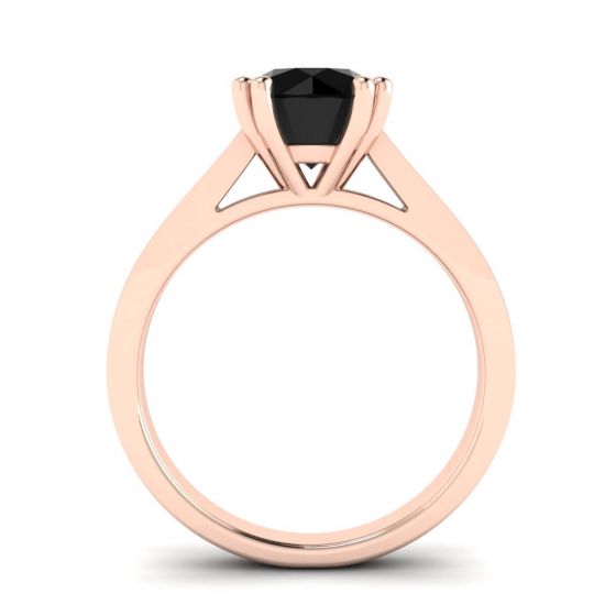 Diamante nero rotondo con anello in oro rosa 18 carati con pavé nero, More Image 0