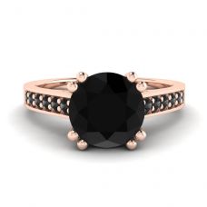 Diamante nero rotondo con anello in oro rosa 18 carati con pavé nero
