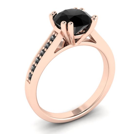 Diamante nero rotondo con anello in oro rosa 18 carati con pavé nero,  Ingrandisci immagine 4