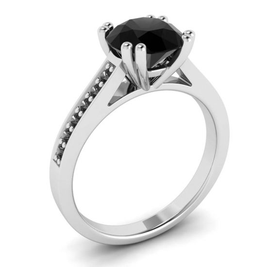 Anello in oro bianco 18 con diamanti neri rotondi e pavé nero,  Ingrandisci immagine 4