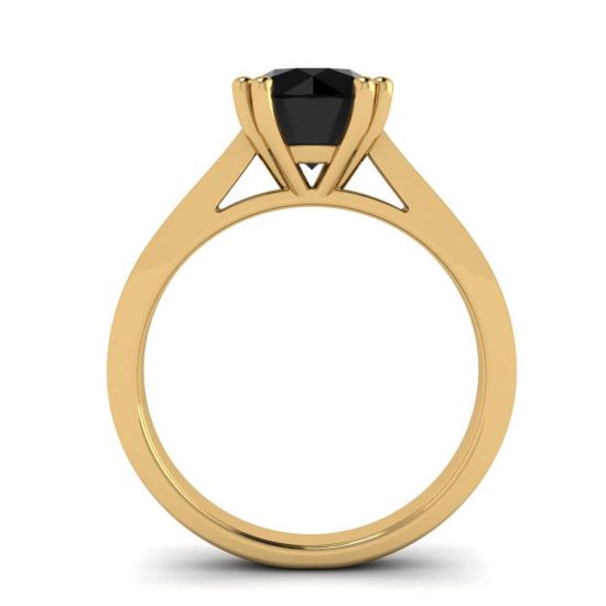 Diamante nero rotondo con anello in oro giallo 18 carati con pavé nero, More Image 0