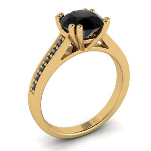 Diamante nero rotondo con anello in oro giallo 18 carati con pavé nero - Foto 3