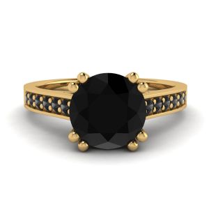 Diamante nero rotondo con anello in oro giallo 18 carati con pavé nero