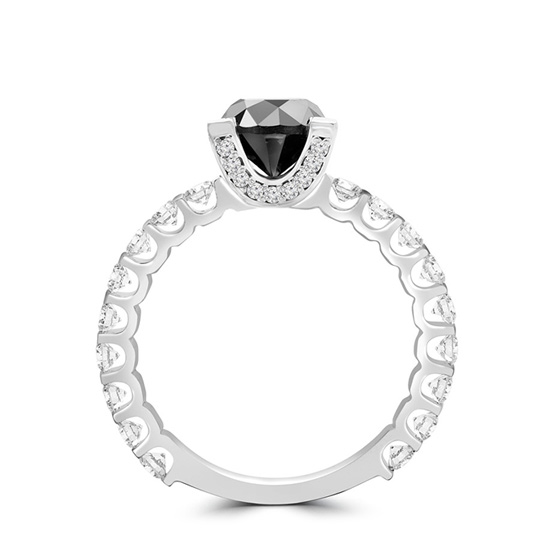 Anello con diamante nero rotondo con pavé laterale e nascosto,  Ingrandisci immagine 2
