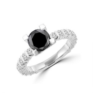 Anello con diamante nero rotondo con pavé laterale e nascosto - Foto 3