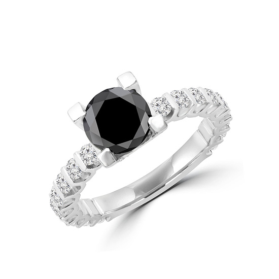 Anello con diamante nero rotondo con pavé laterale e nascosto,  Ingrandisci immagine 4