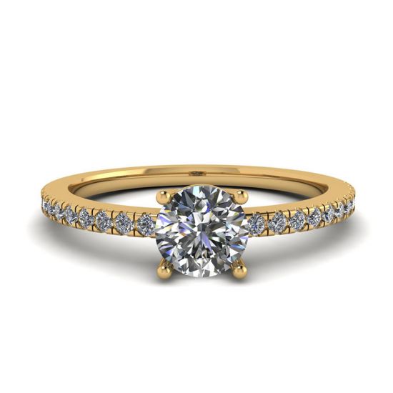 Anello con pavé di diamanti bianchi in oro giallo 18 carati, Ingrandisci immagine 1
