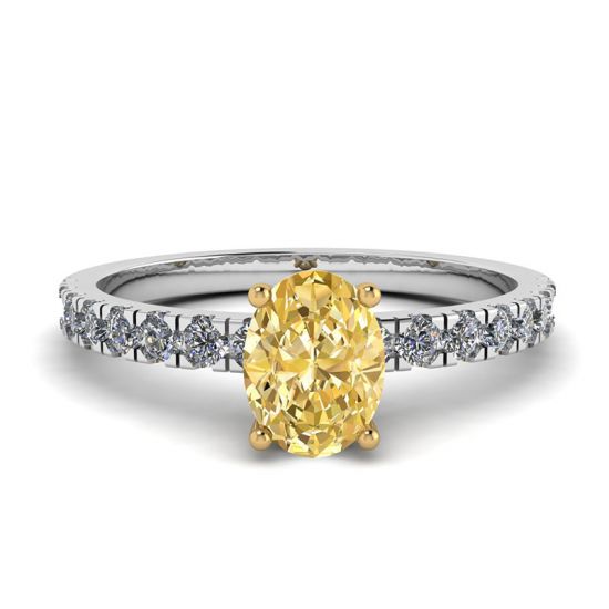 Diamante giallo ovale con anello a pavé laterale, Ingrandisci immagine 1