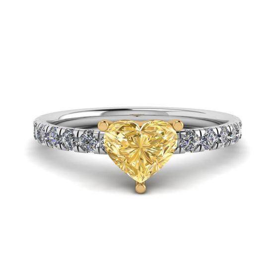 Diamante giallo a cuore da 0,5 ct con anello a pavé laterale, Immagine 1