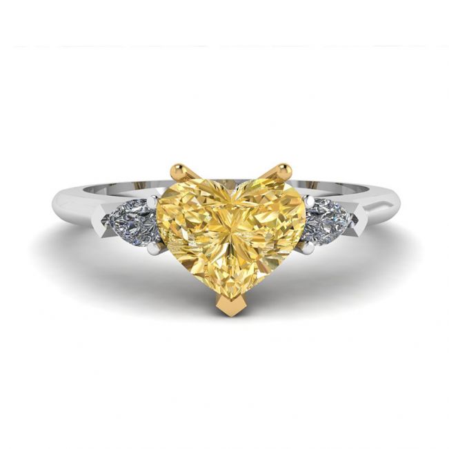 Diamante giallo cuore con anello di diamanti pere bianche