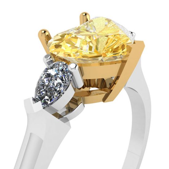 Diamante giallo cuore con anello di diamanti pere bianche,  Ingrandisci immagine 2