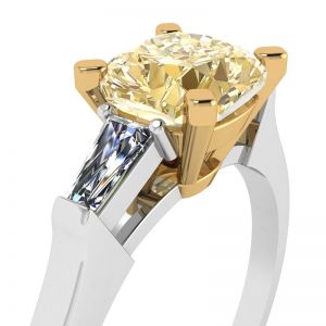 Diamante giallo cuscino con anello baguette bianco - Foto 1