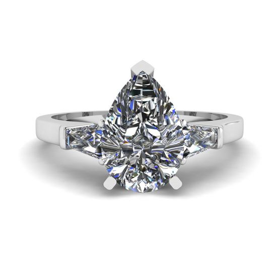 Anello Pera Diamante con Baguette Laterali, Ingrandisci immagine 1