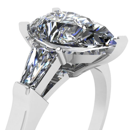 Anello Pera Diamante con Baguette Laterali,  Ingrandisci immagine 2