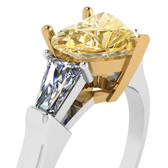 Diamante giallo a cuore da 1 carato con anello a baguette bianche - Foto 1